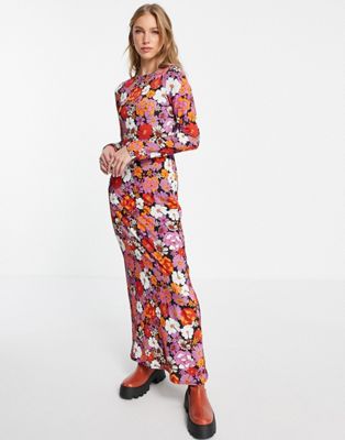 ASOS DESIGN maxi slinky t-shirt dress in bright retro floral print