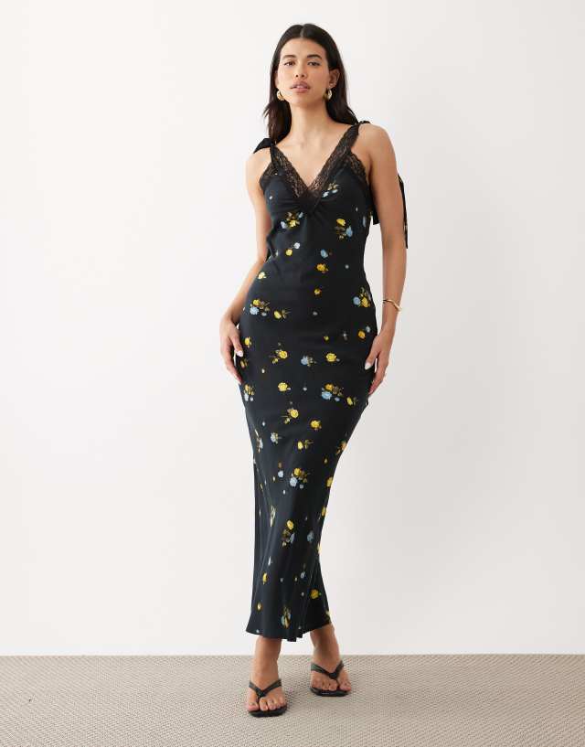 black floral slip dress ASOS Design - Maxi - Women - Nylon/Spandex/Viscose - 8 US Maxi slip
