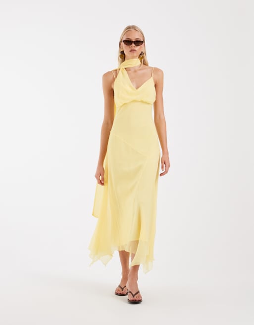 ASOS DESIGN - Maxi slipdress met sjaaldetail in lichtgeel, 2 van 5