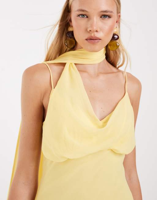 ASOS DESIGN - Maxi slipdress met sjaaldetail in lichtgeel, 5 van 5