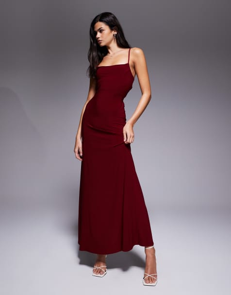 ASOS DESIGN - Maxi slipdress met veters aan de achterkant in bordeauxrood - view 1