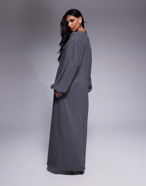 ASOS DESIGN maxi slouchy super soft dress with extreme blouson sleeve in grey, 3 of 4