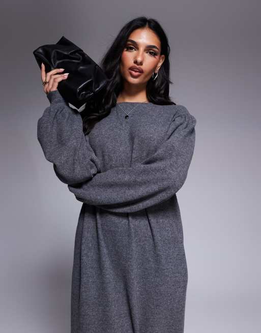 ASOS DESIGN maxi slouchy super soft dress with extreme blouson sleeve in grey, 4 of 4