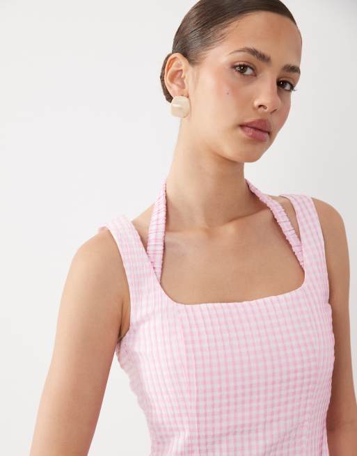 ASOS DESIGN - Maxi-solkjole med firkantet hals og brystudskæring i pink gingham-print , 2 af 4
