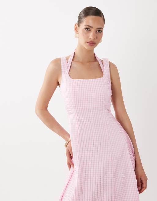 ASOS DESIGN - Maxi-solkjole med firkantet hals og brystudskæring i pink gingham-print , 3 af 4