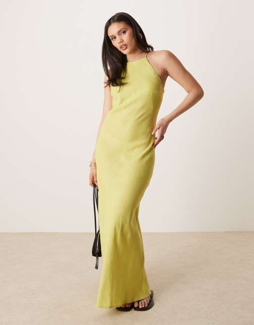 ASOS DESIGN – Maxi-Sommerkleid aus Leinen in Limettengrün mit Ringerrücken , 3 von 4