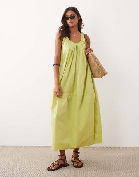 ASOS DESIGN – Maxi-Sommerkleid aus Popeline in Pistaziengrün mit gerafftem U-Ausschnitt - view 1