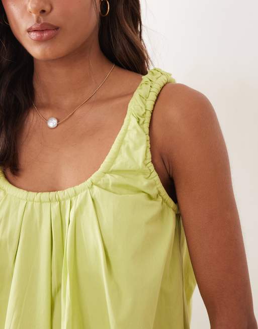 ASOS DESIGN – Maxi-Sommerkleid aus Popeline in Pistaziengrün mit gerafftem U-Ausschnitt , 3 von 4
