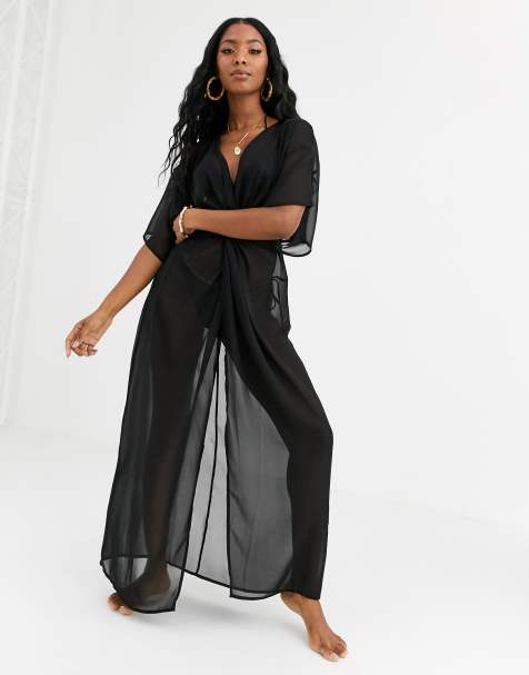 ASOS DESIGN – Maxi-Strandkleid aus recyceltem Chiffon mit verdrehter Vorderseite