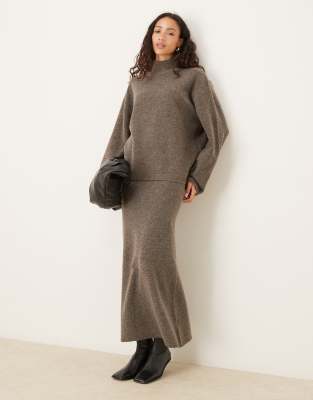 ASOS DESIGN - Maxi-Strickrock in Pilzbraun, Kombiteil-Neutral