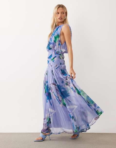 ASOS DESIGN maxi sukienka z drapowaniem, marszczeniem w talii i rozmytym kwiatowym wzorem - view 1