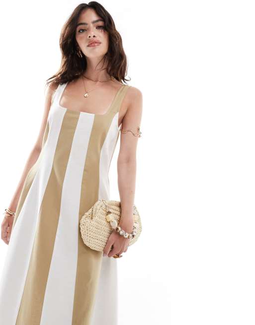 ASOS DESIGN - Maxi-sundress med sømdetaljer og brune striber i tennis-stil, 2 af 4