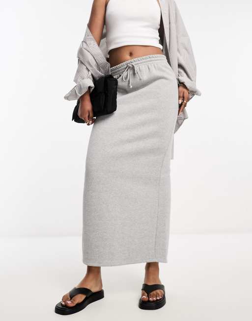 ASOS DESIGN maxi sweat skirt with back split in gray heather