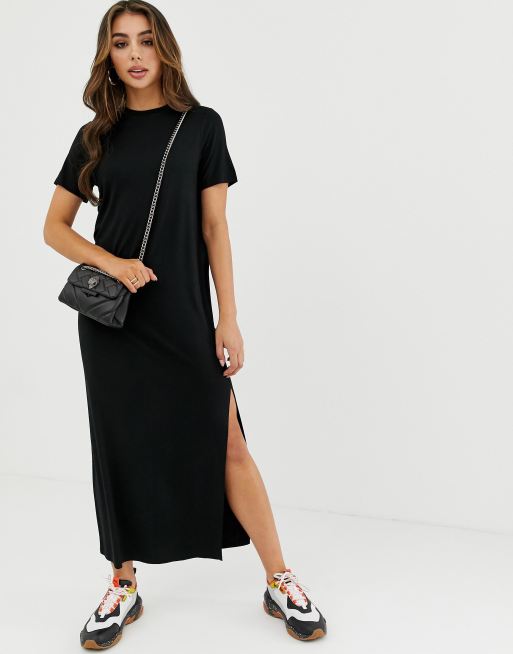 Asos robe noire longue hot sale