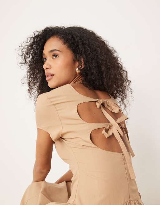ASOS DESIGN dropped waist t-shirt maxi dress in brown
