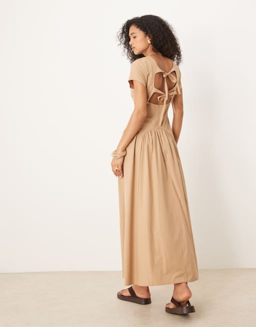 ASOS DESIGN dropped waist t-shirt maxi dress in brown
