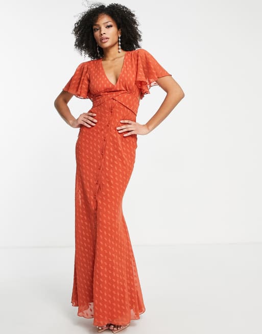 ASOS DESIGN maxi tea dress in jacquard in rust