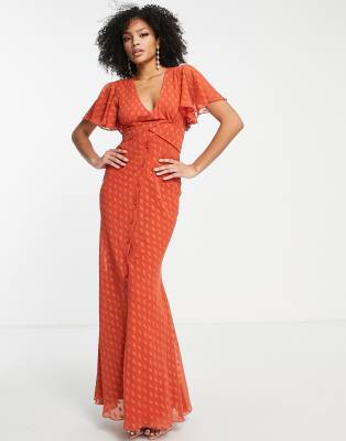 ASOS DESIGN maxi tea dress in jaquard in rust