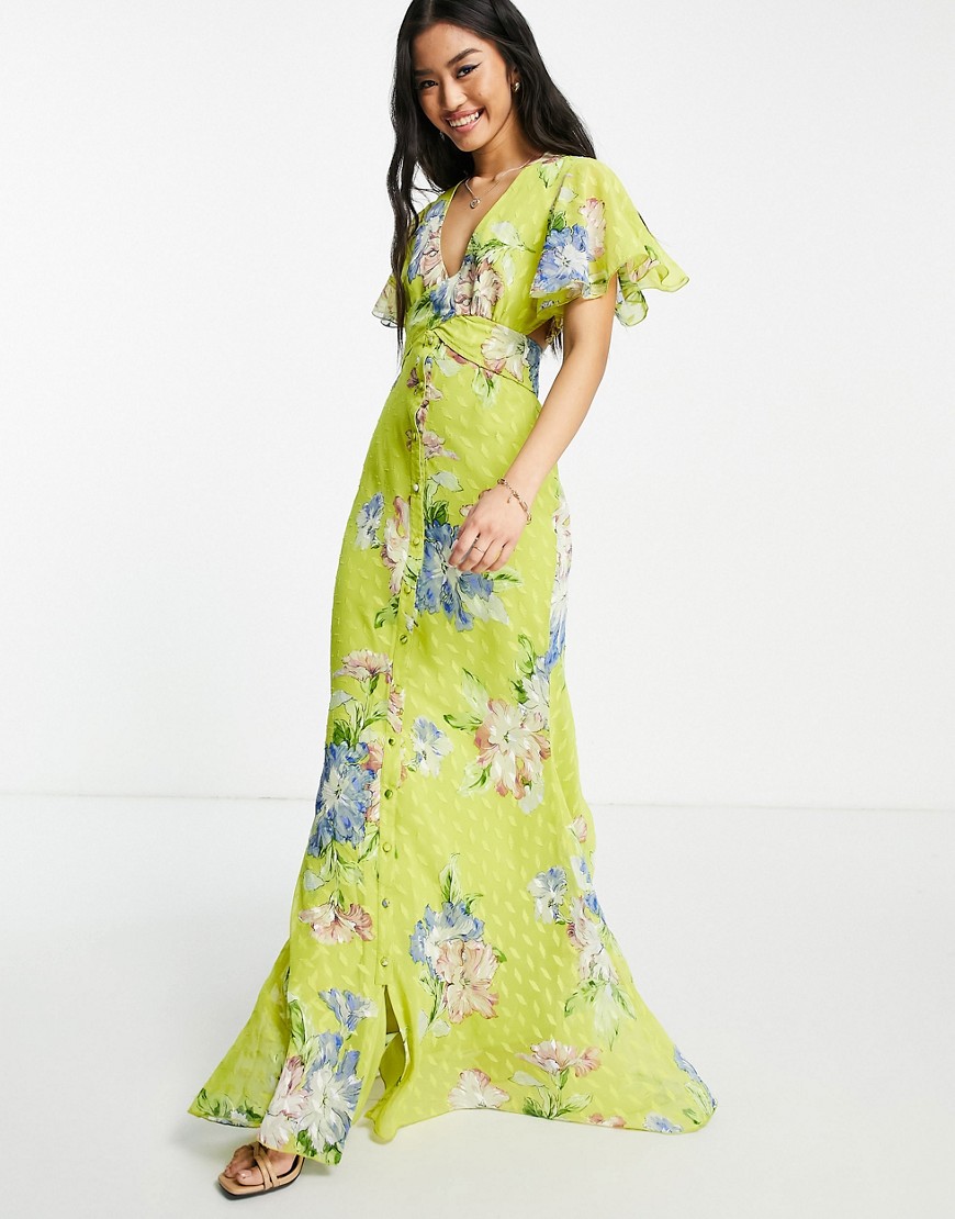 ASOS DESIGN maxi tea dress in jaquard with color pop floral print-Multi