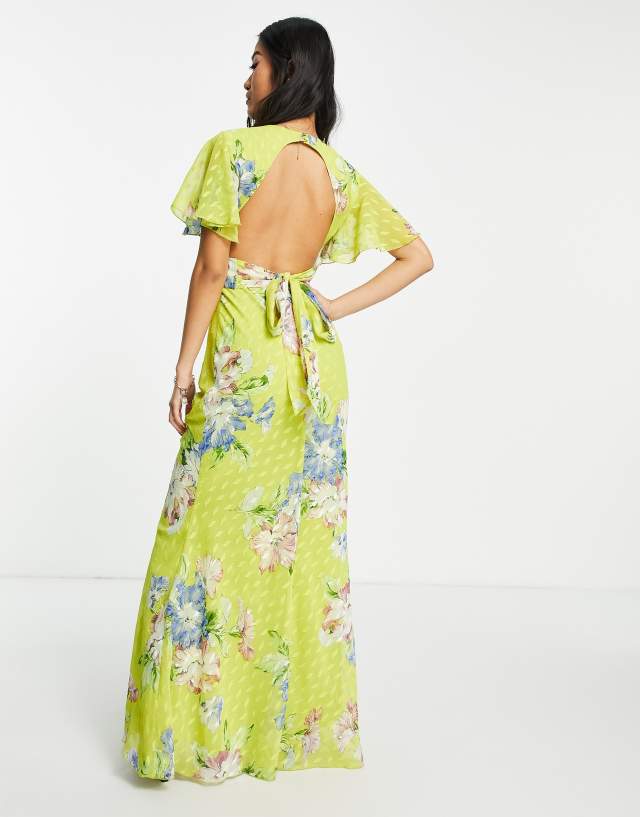 ASOS DESIGN maxi tea dress in jaquard with color pop floral print 0
