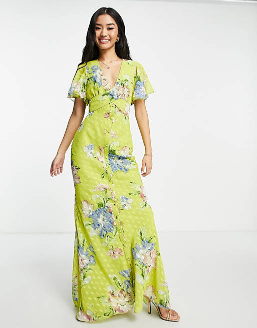 ASOS DESIGN maxi tea dress in jaquard with color pop floral print