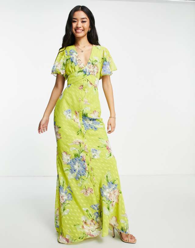 ASOS DESIGN maxi tea dress in jaquard with color pop floral print 2