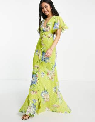 ASOS DESIGN maxi tea dress in jaquard with colour pop floral print