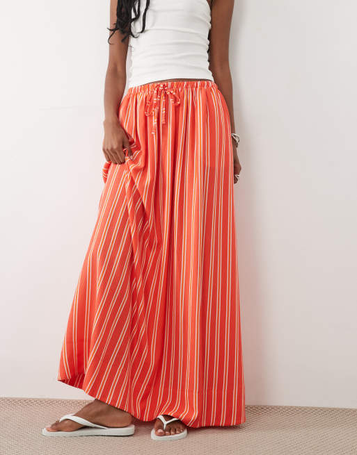 ASOS DESIGN – Maxi-Tellerrock aus Leinenmix in Rot gestreift, 2 von 5