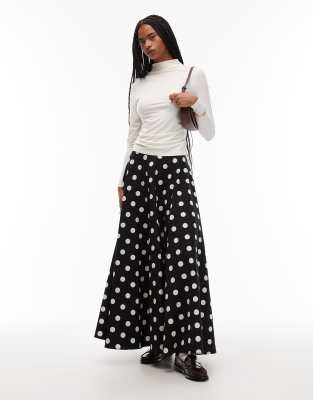 ASOS DESIGN - Maxi-Tellerrock in A-Linie in in Schwarz mit Polka Dots-Bunt