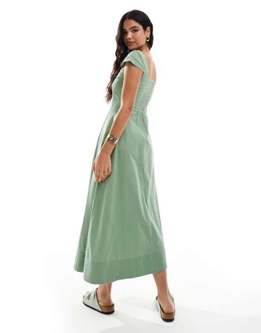 ASOS DESIGN – Maxi-Tenniskleid in Khaki mit Ziernaht und Kappenärmeln, 2 von 4