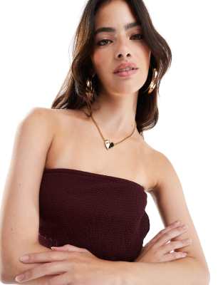 Asos Design Maxi Textured Fold Over Detail Bandeau Dress In Red