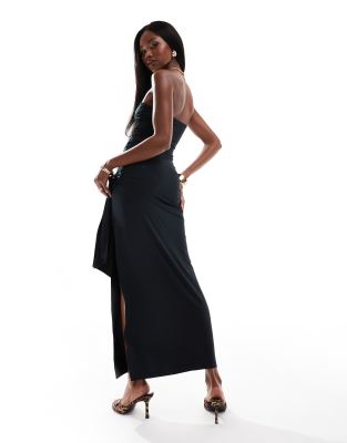 Asos Design Maxi Tie Side Bandeau Dress In Black