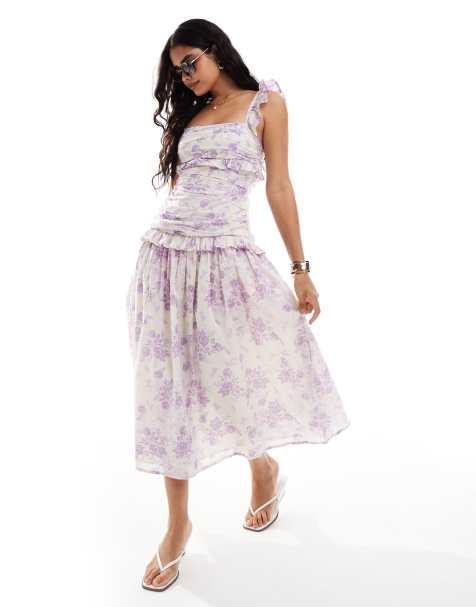 ASOS DESIGN maxi tiered floral occasion dress with frill detail in lilac and white floral - view 1