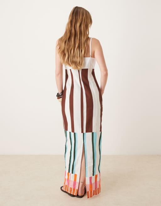 ASOS DESIGN – Maxi-Trägerkleid aus Baumwoll-Leinen mit Streifenmix im Blockfarben-Design, 4 von 4
