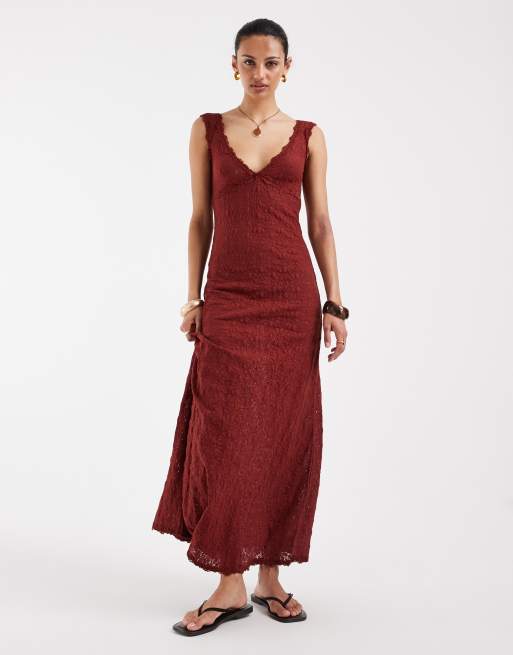 ASOS DESIGN – Maxi-Trägerkleid aus Spitze in Rostrot, 2 von 4