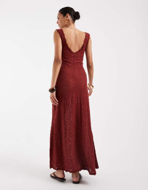 ASOS DESIGN – Maxi-Trägerkleid aus Spitze in Rostrot, 4 von 4