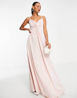 ASOS DESIGN - Maxi-Trägerkleid in Altrosa mit verdrehter Vorderseite