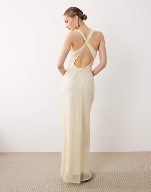 ASOS DESIGN – Maxi-Trägerkleid in Blassgelb mit U-Ausschnitt und kontrastierendem Besatz, 2 von 4