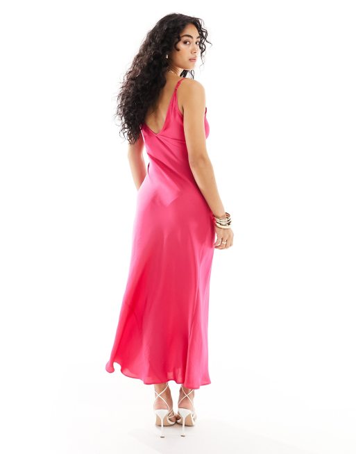 ASOS DESIGN Maxi Tragerkleid in leuchtendem Rosa mit hohem Trageransatz ASOS