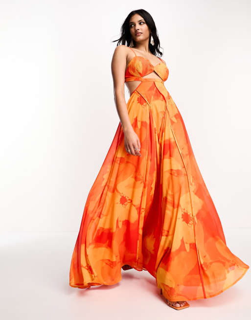 ASOS DESIGN – Maxi-Trägerkleid mit Korsettdetail, sommerlichem Blumenmuster und Zierausschnitt