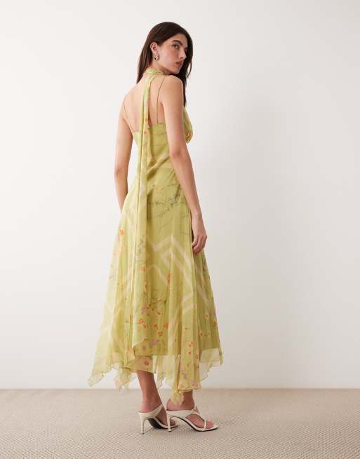 ASOS DESIGN – Maxi-Trägerkleid mit Schaldetail und grünem Blumenmuster, 4 von 4