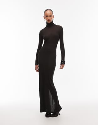 Asos Design Maxi Turtle Neck Dress In Black