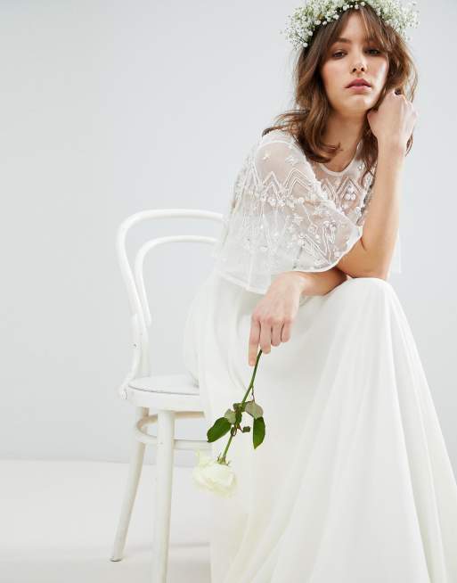 ASOS DESIGN Maxi Wedding Dress with Embellished Crop Top WHITE