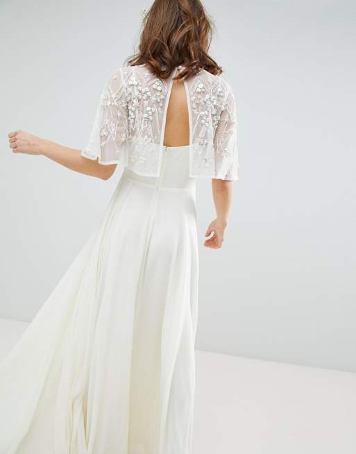 Asos edition lace long sleeve 2024 crop top maxi wedding dress