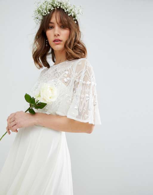 Asos edition cross front cape wedding dress sale