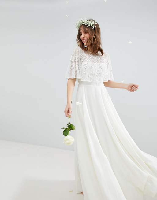 Asos edition lace long sleeve crop top maxi wedding dress sale