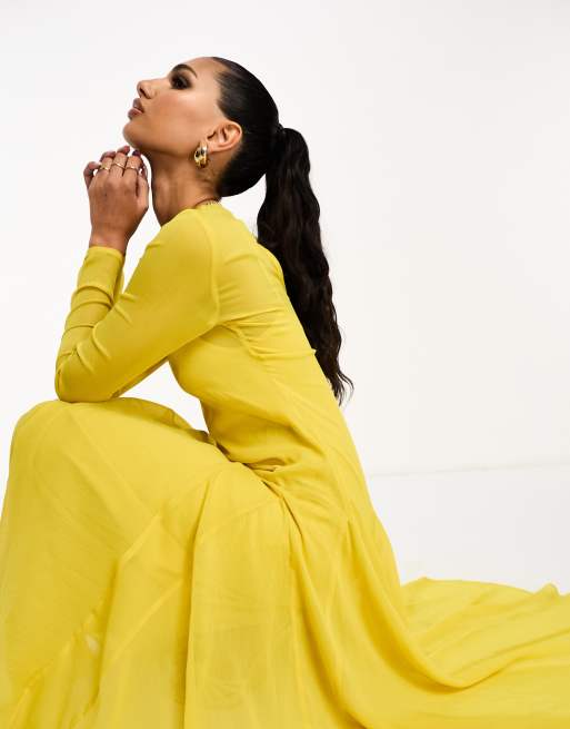 ASOS DESIGN – Maxi-Zeltkleid aus transparentem Chiffon in Goldgelb, 2 von 4