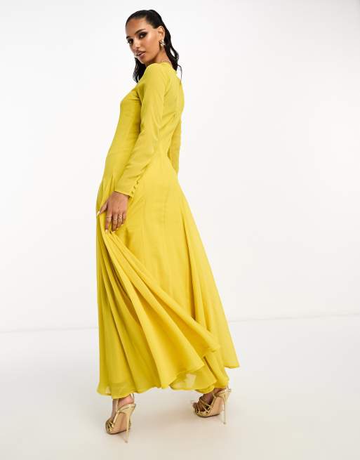 ASOS DESIGN – Maxi-Zeltkleid aus transparentem Chiffon in Goldgelb, 3 von 4