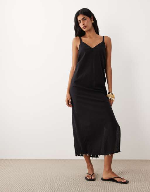 ASOS DESIGN - Maxi zonnejurk met camibandjes en schelpzoom in zwart , 3 van 4