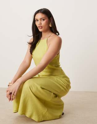 ASOS DESIGN - Maxi zonnejurk met racerhals en linnenlook in limoengroen - view 1